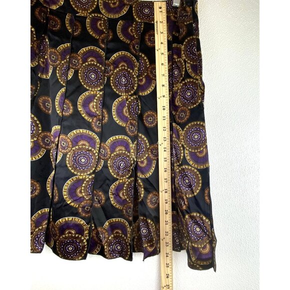 VTG Y2K Silk Pleated Flapper Slits Skirt Black Purple Gold Medallion 12 NWT USA - Picture 9 of 14